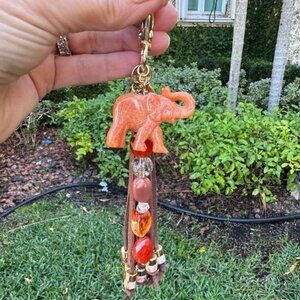 Elephant Keychain Bag Charm Orange Aventurine Suede Fringe Good Luck Lucky NEW